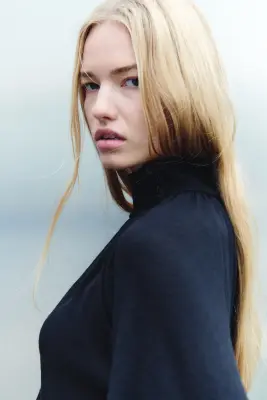 Blouse froncée en jersey - Noir — photo 4