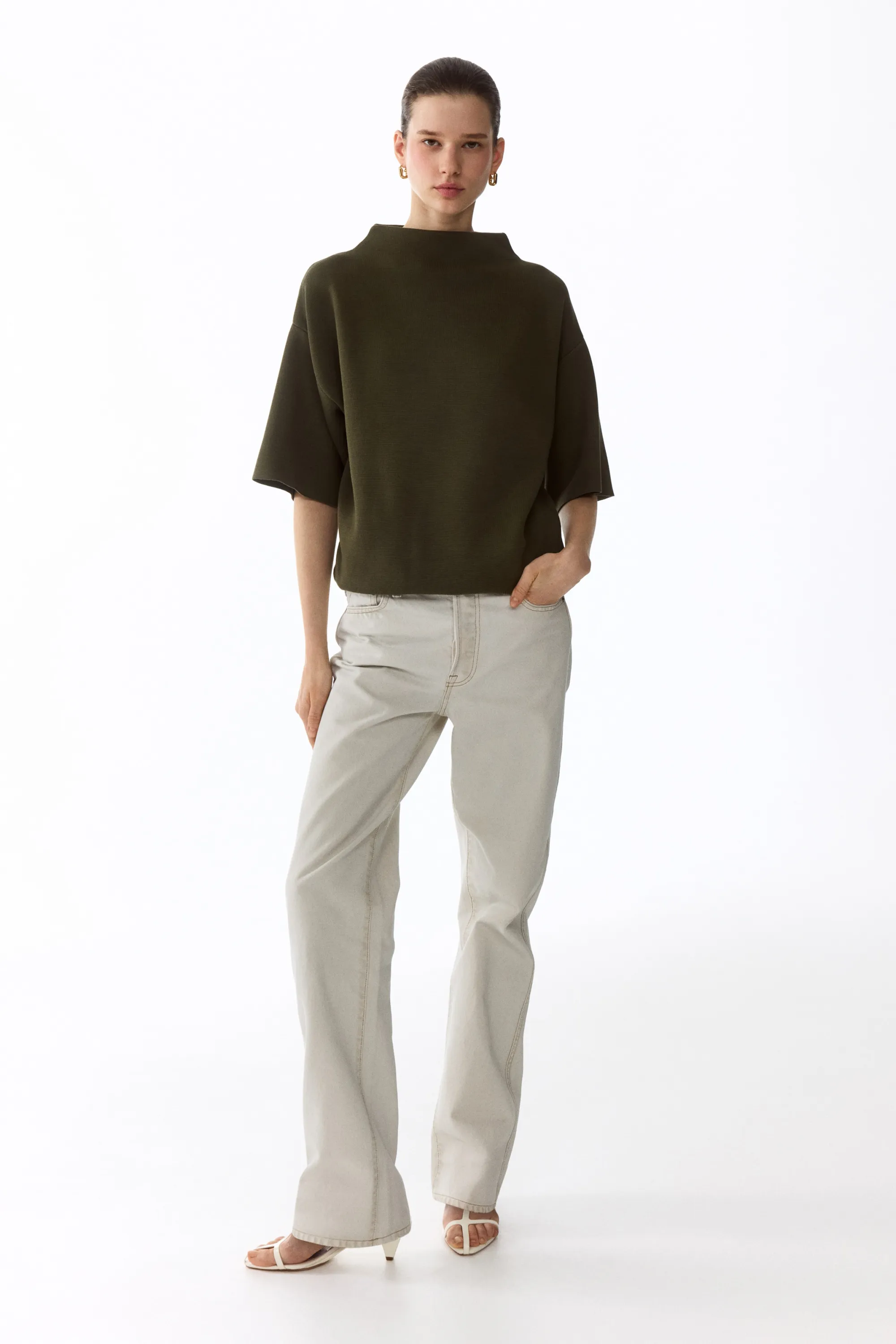 Top en maille avec col cheminée - Vert foncé