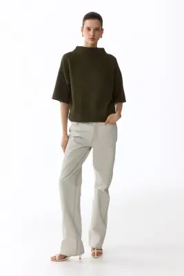 Top en maille avec col cheminée - Vert foncé — photo 1