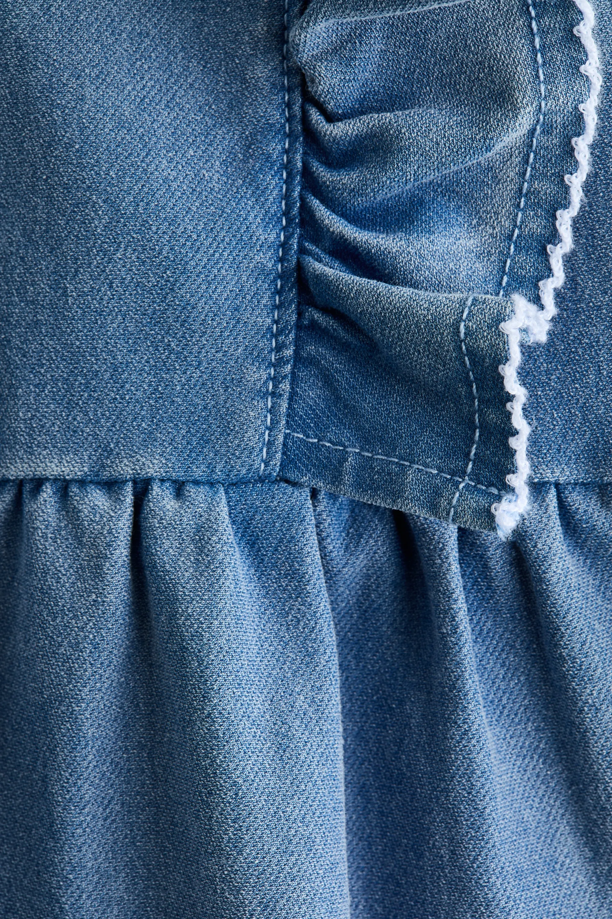 Robe volantée en molleton - Bleu denim