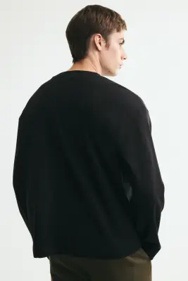 T-shirt à manches longues Relaxed Fit en interlock - Noir — photo 2
