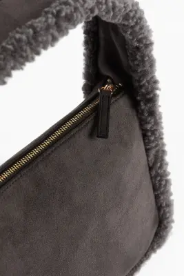 Sac bandoulière avec finitions en tissu Teddy bear - Gris foncé — photo 2