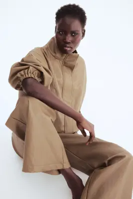 Pantalon en tissu enduit - Beige foncé — photo 3