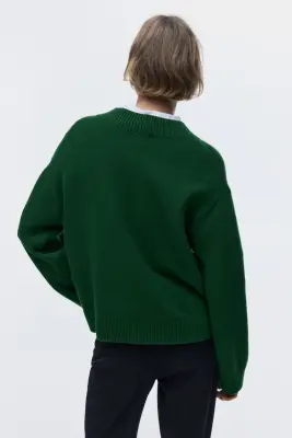 Pull à encolure en V - Vert foncé — photo 2
