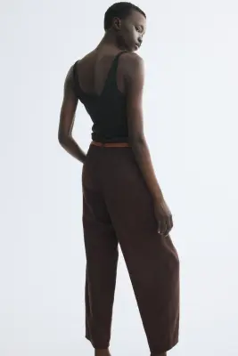 Pantalon barrel avec ceinture - Marron foncé — photo 3