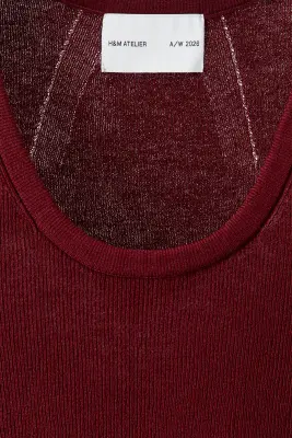 Débardeur côtelé Slim Fit en laine mélangée - Rouge foncé — photo 5