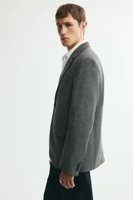 Veste Relaxed Fit en laine mélangée - Gris foncé/motif pied-de-poule — photo 4