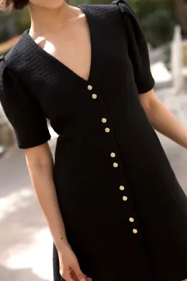Matilda Cotton Tweed Dress - Black — photo 3