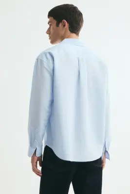 Chemise Relaxed Fit en lin mélangé - Bleu clair — photo 3