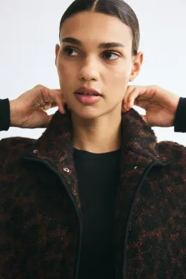Veste sans manches en tissu Teddy bear - Marron foncé/imprimé léopard — photo 3