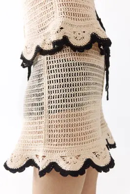 Short volanté façon crochet - Crème — photo 4