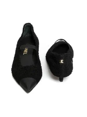 Escarpins en laine bouclée noir sigle CC doré FW 2022 Prix boutique 1200€ Taille 38 — photo 5
