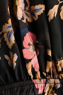 Robe drapée avec détail à nouer - Noir/fleuri — photo 3