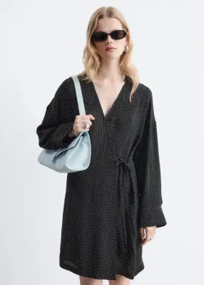 Robe courte portefeuille - Noir/À pois — photo 1