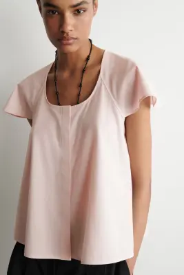 BLOUSE BABYDOLL EN COTON À MANCHES ÉVASÉES - ROSE — photo 3