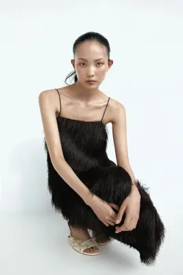 Robe à bretelles fines avec franges - Marron foncé — photo 2