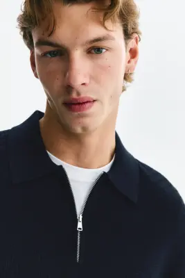 Polo texturé Slim Fit - Bleu marine — photo 2