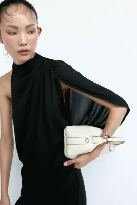 Robe asymétrique à effet drapé - Noir — photo 2