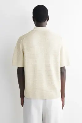 POLO EN MAILLE AJOURÉE - BEIGE CLAIR CHINÉ — photo 4