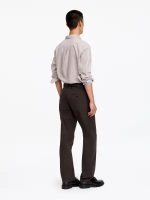 Pantalon chino droit en coton - Marron foncé — photo 2