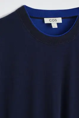 T-SHIRT SUPERPOSÉ EN MAILLE DE COTON - BLEU MARINE / BLEU COBALT — photo 5