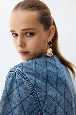 Veste réversible en denim - Bleu denim/fleuri — photo 2