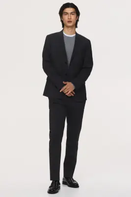 Veste Slim Fit en laine mélangée - Gris foncé — photo 1