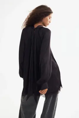 Robe à manches ballon avec dentelle - Violet foncé — photo 3