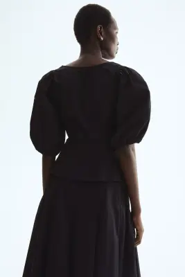 Blouse péplum en coton - Noir — photo 2