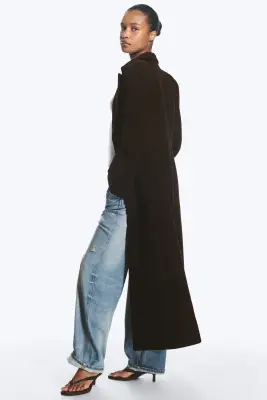 Manteau ajusté en mélange de laine à boutonnage simple - Marron foncé — photo 2