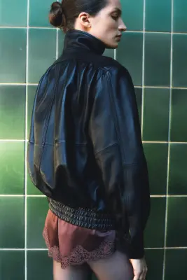 Veste oversize en cuir - Marron foncé — photo 3