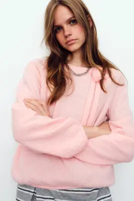 Pull avec col à nouer - Rose ancien — photo 2