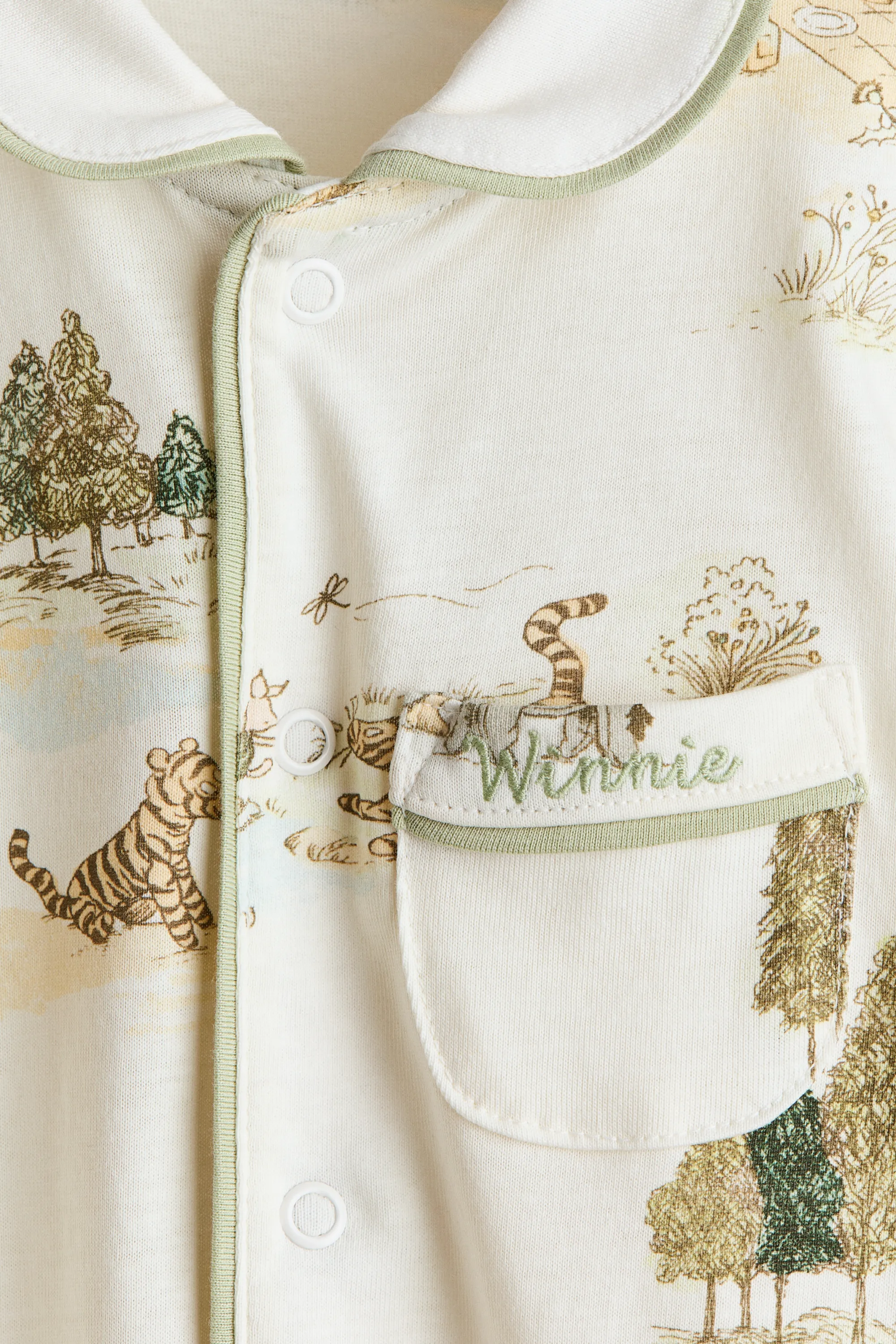 Printed cotton sleepsuit - Crème/Winnie l'ourson