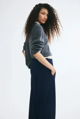 Pantalon chic à jambes larges - Bleu marine — photo 1