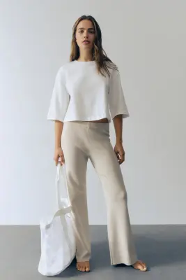 Pantalon en maille fine - Beige clair chiné — photo 2