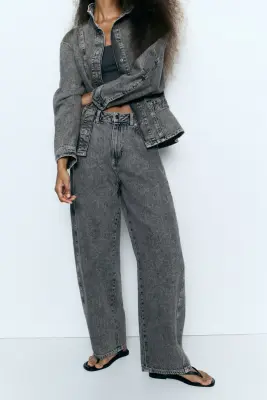 Barrel High Waist Jeans - Gris denim — photo 1
