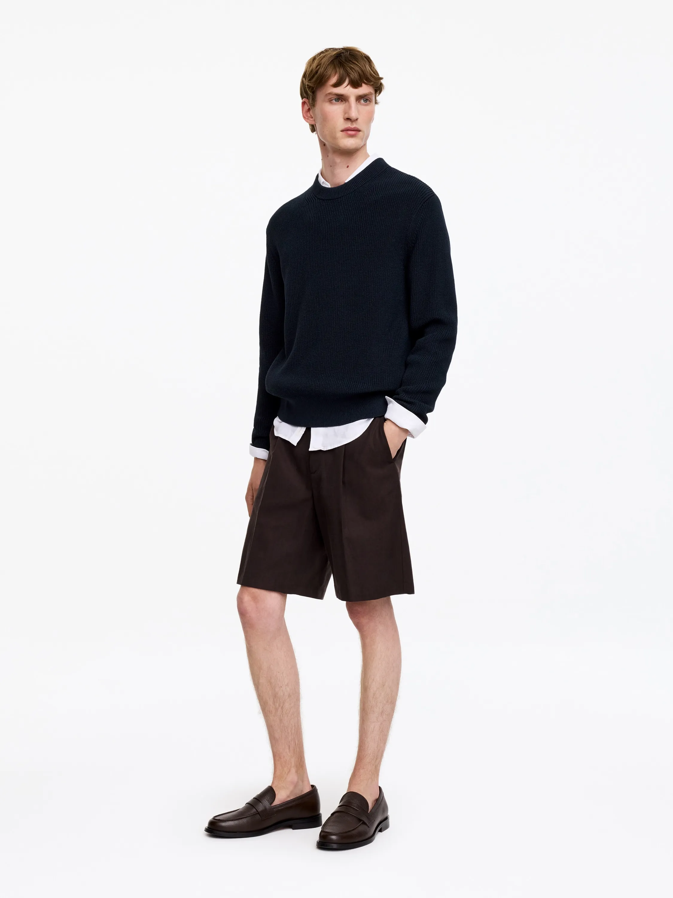 Pull à col rond en coton - Bleu foncé