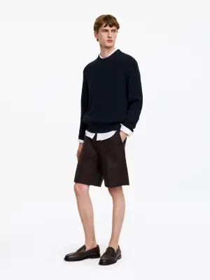 Pull à col rond en coton - Bleu foncé — photo 1
