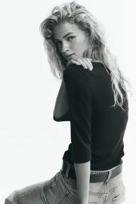 Top ajusté avec encolure bateau - Noir — photo 2