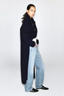 MANTEAU LONG DE TAILLEUR EN LAINE DOUBLE FACE - BLEU MARINE — photo 2