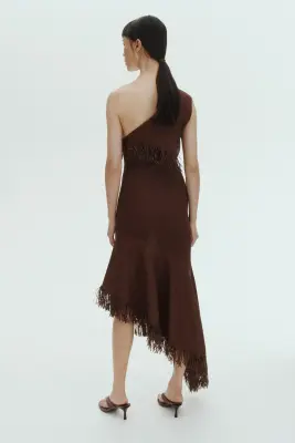 Robe asymétrique à franges - Marron foncé — photo 5