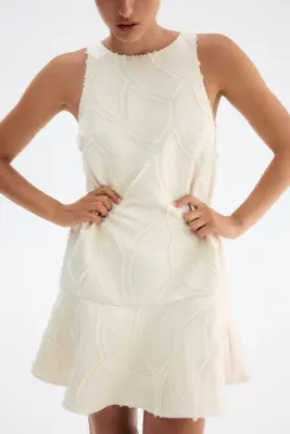 Robe droite en tissu jacquard - Crème — photo 2