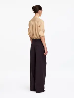Pantalon tailleur large - Marron foncé — photo 3