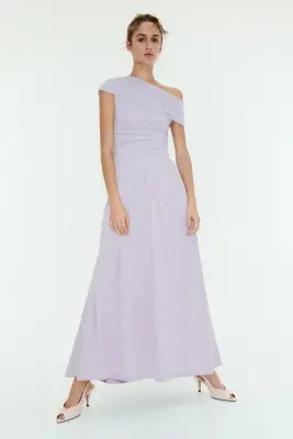 Robe asymétrique en jersey à effet drapé - Violet ancien clair — photo 2