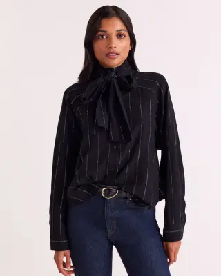 Chemise Joyce rayures marine et argent — photo 4