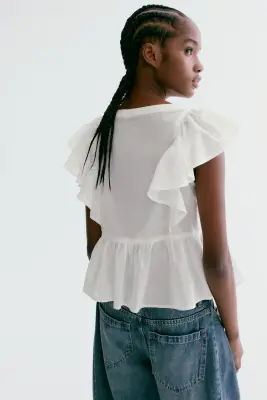 Top volanté en coton - Blanc — photo 2