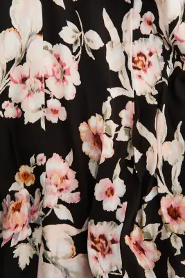 Robe en crêpe à plis godet - Noir/fleuri — photo 4