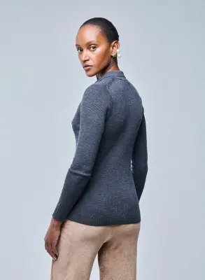 Pull Gris Chemise Manches Longues en Laine merinos — photo 4