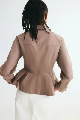 Chemise péplum en popeline - Taupe — photo 2