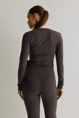 Top de sport croisé en modal - Bruyère foncé — photo 3